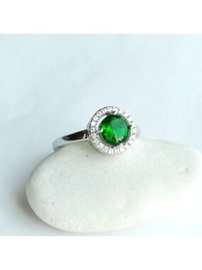 Lab Created Emerald CZ Halo Ring size 8